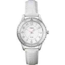 Timex Women's T2P022 Ameritus Sport White Dial, White Croco Patterned Leather Strap Watch