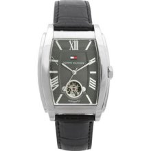 Tommy Hilfiger Automatic Black Leather Mens Watch 1710141