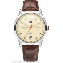 Tommy Hilfiger Men 1710315 Andre Khaki Dial Leather Band Watch