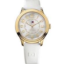 Tommy Hilfiger Round Silicone Strap Watch, 40mm White/ Gold