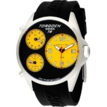 Torgoen Swiss Mens T08302 Triple Time Zone Yellow Polyurethane Strap