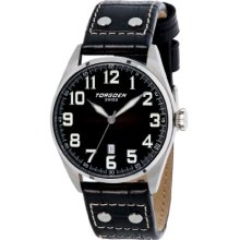 Torgoen T28101 Gents Watch Quartz Analogue Black Dial Black Leather Strap