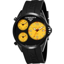 Torgoen T8 Zulu Time Watch - Black Strap, Black Steel Case, Yellow Dials