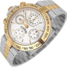 Torrini Designer Men's Watches, Dualchron Midas - Dual Time Steel and Gold Chronograph Watch