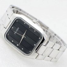 Trendy Black Wilon 12 Crystal Dial Mens Lady Stainless Steel Bandwrist Watch