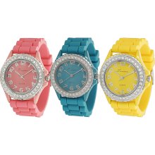 Tressa Women's Rhinestone-accented Silicone Watch (Yellow)