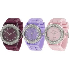 Tressa Women's Rhinestone-accented Silicone Watch (Berry)