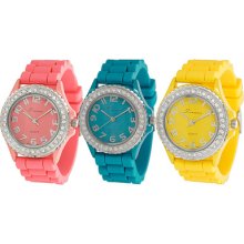 Tressa Womens Rhinestone Accented Silicone Watch - Summer Melon 9.5