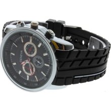 Ultra-soft Alloy Racing Racer Outdoor Sport Watch Resin Strap Tire Pattern Style