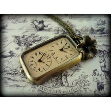 Unique Double Faced Dual Time Zone Pocket Watch Necklace with Bronze Flower (ACS134)