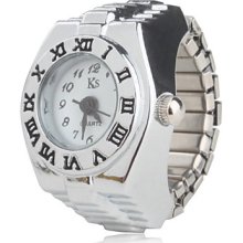 Unisex Alloy Analog Ring Watch with Roman Numeral (Silver)