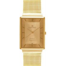 Unisex Mid-Size Ultra Thin Gold Tone Dress Gold Dial Mesh