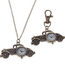 Unisex Retro Car Style Analog Alloy Quartz Keychain Necklace Watch (Bronze)