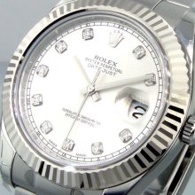 Unworn Mens 41 Mm Rolex Steel Datejust Ll Silver Diamond Dial Model 116334