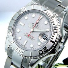 Unworn Rolex Midsize Steel Platinum Yachtmaster 168622