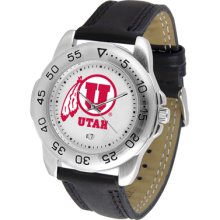 Utah Utes Logo- Mens Sport Leather Watch