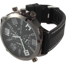 V6 Fashion Black Band Oversized Number Quartz Rubber Sport Men's Wristwatch