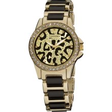 Vernier Ladies Fashion Leopard Print Genuine Crystal Stones Bracelet Watch