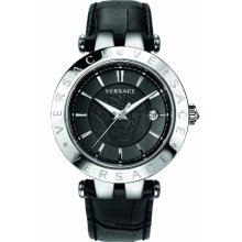 Versace V-Race Unisex Quartz Watch With Black Dial Analogue Display And Black Leather Strap 23Q99d008 S009