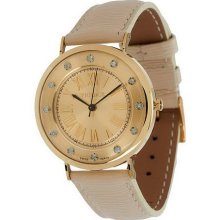 Vicence Round Case Diamond Accent Watch 14K Gold - Beige - One Size