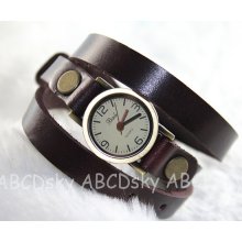 Vintage Style Women wrist watch,Wrap Around Brown Leather Wrap Watch ,Leather Brown Wrist Watch