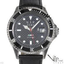 Vip Time Italy Automatic Skeleton Back Men's Black Leather Watch $285