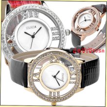 Wemen's Crystals Decorated Fashion Ladys Hollow Girl's Analog Quartz Wrist Watch