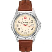 Wenger Men's Standard Issue XL Swiss Made Quartz Brown Leather Strap Watch