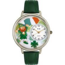 Whimsical Watches Mid-Size Japanese Quartz St. Patrick's Day Hunter Green Leather Strap Watch