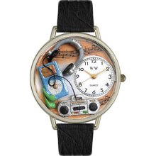 Whimsical Watches Music Lover Black Leather And Silvertone Watch #U0510016