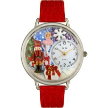 Whimsical Women's Christmas Nutcracker Theme Red Leather Strap Watch