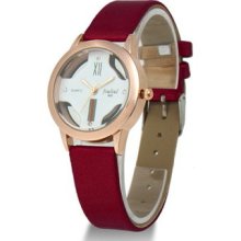 White Leather Fashion Women Lady Round Quartz Wrist Watch