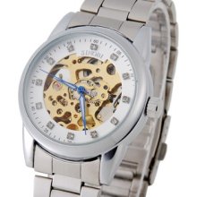 White Sinobi 3272 Automatic Skeleton Stainless Steel Men's Mechanical Watch