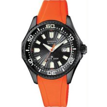 Women's Eco-Drive Promaster Diver 300 Meters Orange Rubber Strap Black Dial