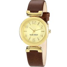 Women's Gold-Tone Leather Strap Watch