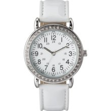 Women's Merona White Strap Watch with Silver Glitz Case