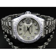 Womens Rolex Oyster Date Just Stainless Steel Diamond Watch Quick Set 2060