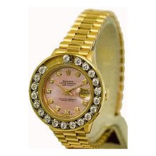 Women's Rolex President Yellow Gold Preowned Pink MOP Diamond Dial