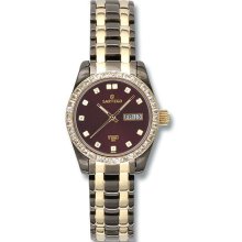 Women's Two Tone Black Stainless Steel Automatic Burgundy Dial