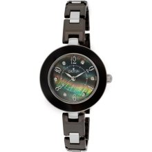 Women's Xanthian White Crystal Black MOP Dial Black Ceramic & Sta ...