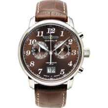 Zeppelin Men's Chronograph Watch 76843 With Big Date And Brown Dial