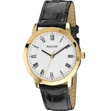 Accurist Mens Crystal Glass Watch Black Leather Strap & Clear White Dial Ms675wr