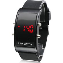Black Silicone Band Square Unisex Frame Red LED Sports Wrist Watch