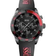 BOSS Black 'Deep Blue' Chronograph Logo Strap Watch, 46mm Black/ Red