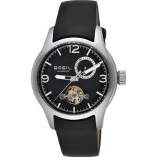Breil Milano Mens New Globe Automatic Analog Stainless Watch - Black Leather Strap - Black Dial - TW0776