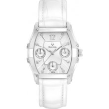 Bulova Ladies Diamond White Leather Chronograph 96P126 Watch