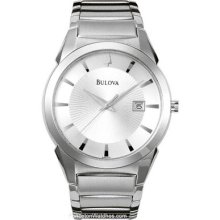 Bulova Mens Dress Watch - Silver/White Sunburst Dial - Stainless Steel 96B015