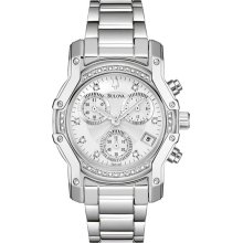 Bulova Wintermoor Diamond Chronograph Womens Stainless Watch - Stainless Bracelet - Silver Dial - 96R138