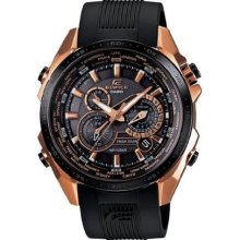Casio Mens Edifice Black Label Chronograph Stainless Watch - Black Rubber Strap - Black Dial - EQS500CG-1A