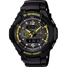 Casio Mens G-Shock G-Aviation Solar Multifunction Resin Watch - Black Resin Strap - Black Dial - GW3500B-1A